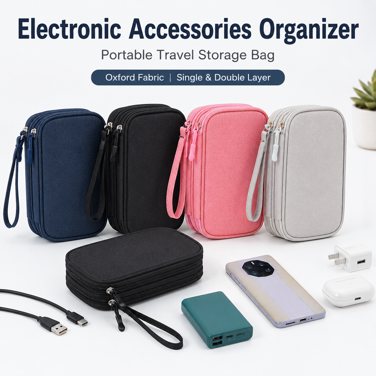 Tech Accessories Case - Portable Cable Organizer Bag Oxford Cloth